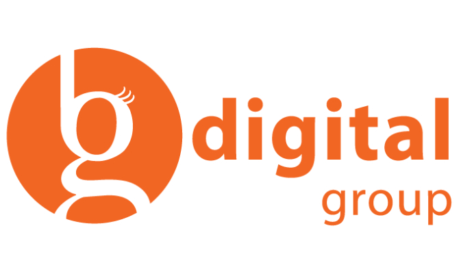 Orange "bg" logo with the words "digital group" in orange text to the right of the circle.